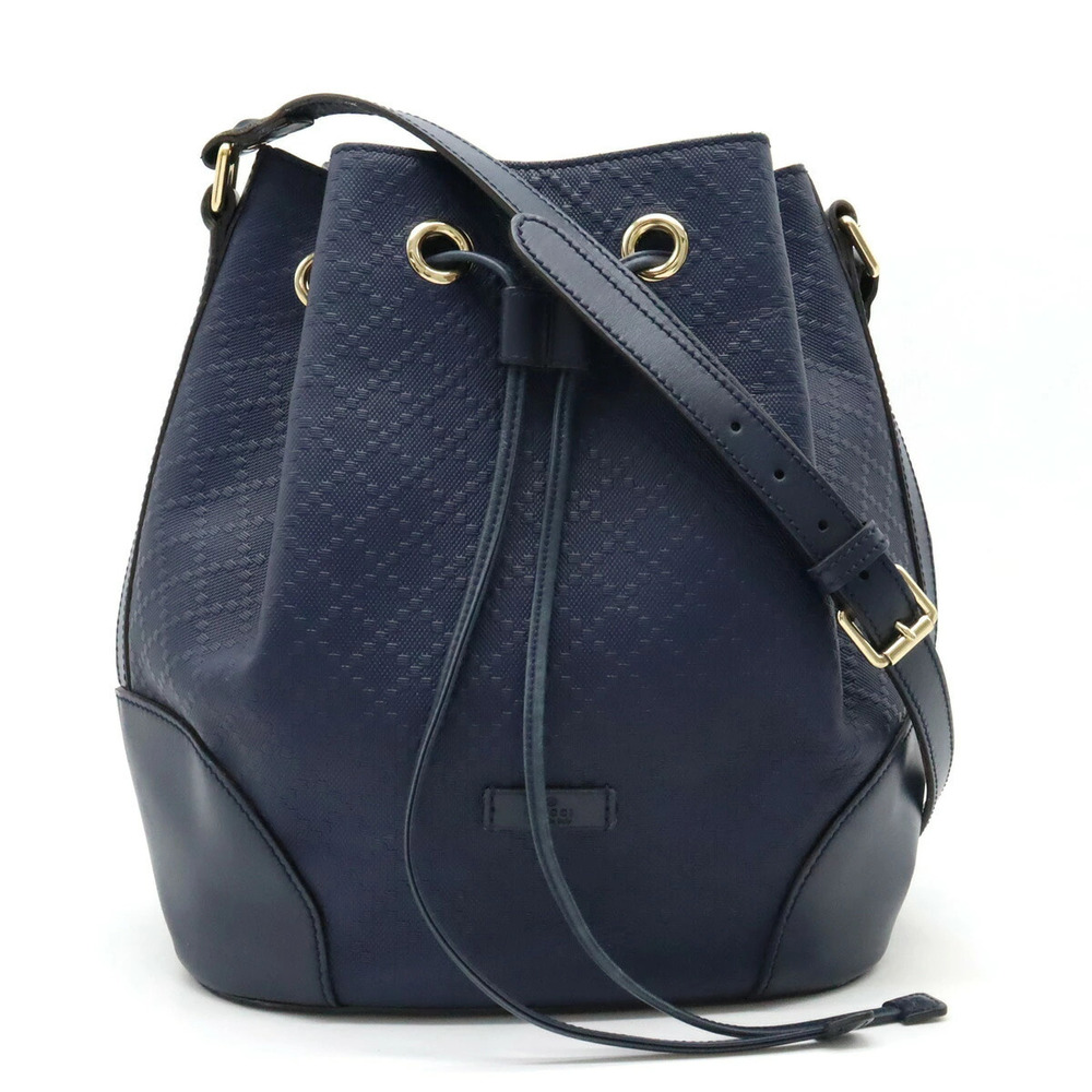Gucci Bright Diamante Crossbody Bag Drawstring Leather Navy Blue